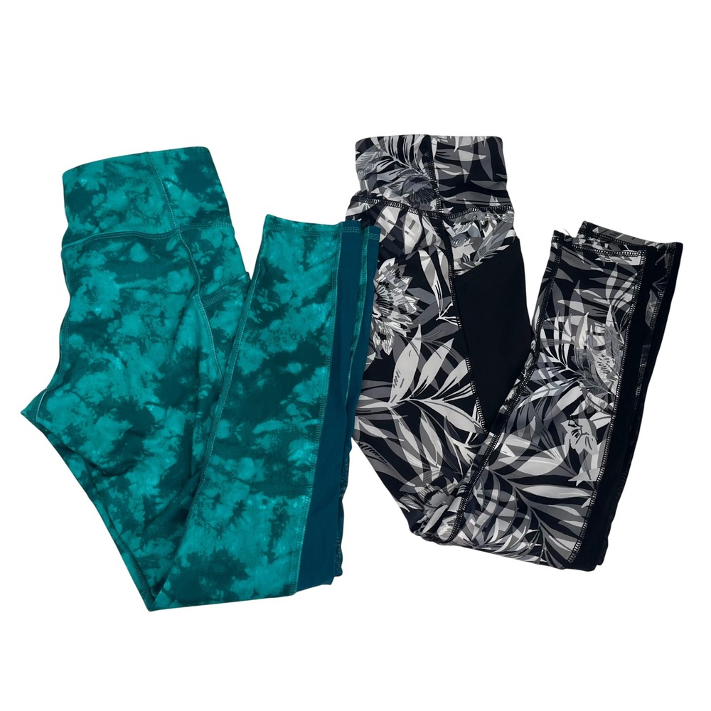 Old Navy Active Girls XL 14 Elevate Legging Bundle Teal Tie Dye Floral 2 Pack